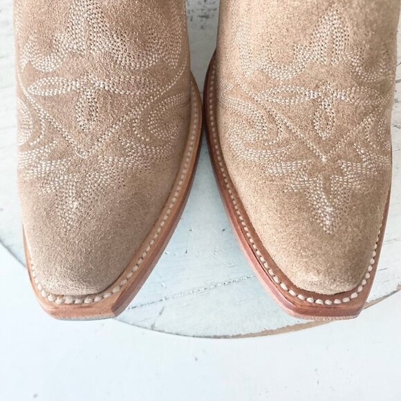 Lane LEXINGTON Womens Cowboy Bootie 7.5 Latte Suede Western Cowgirl Short Boots - Picture 6 of 10